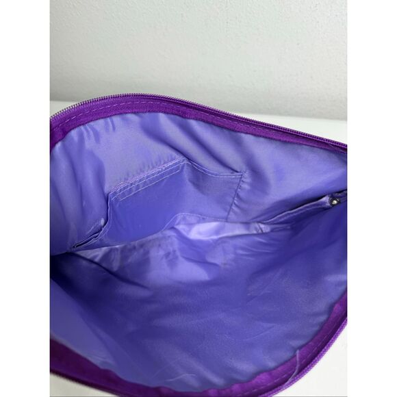 Incidence Women’s Patent Faux Leather Floral Print Purple Makeup Toiletry Bag - Picture 5 of 10